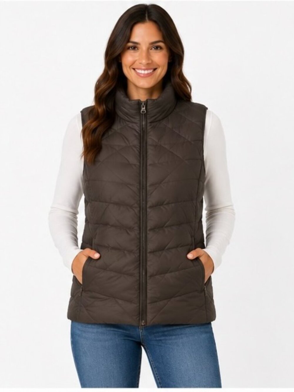 Kenneth Cole Reaction Women's Quilted Puffer Vest - Brown size large